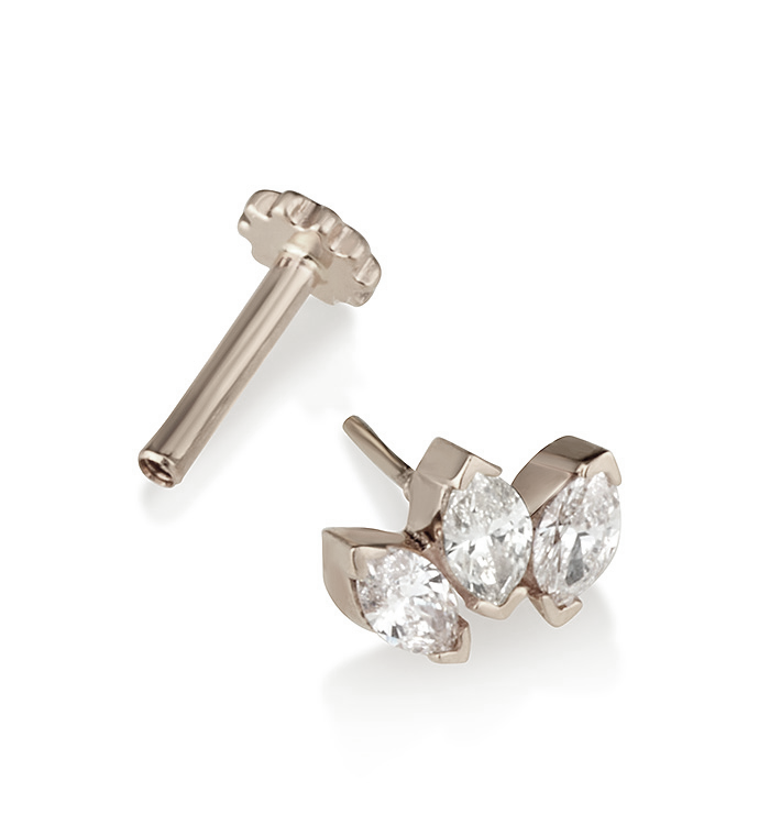 עגיל פירסינג לוטוס מזהב לבן משובץ יהלומים LOTUS DIAMONDS PIERCING LABRET NO 1