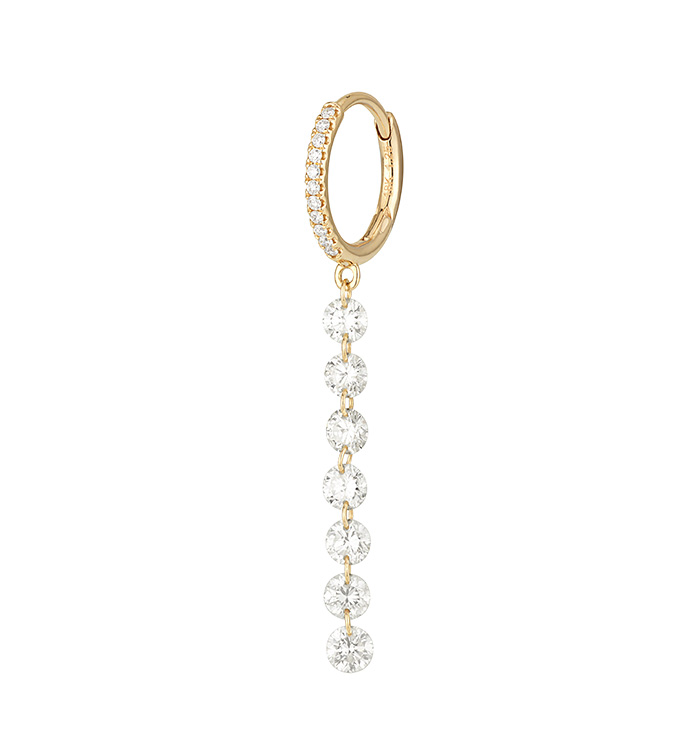 עגיל חישוק זהב צהוב ושבעה יהלומי בריולט BRIOLTTE SEVEN DIAMONDS EARRING